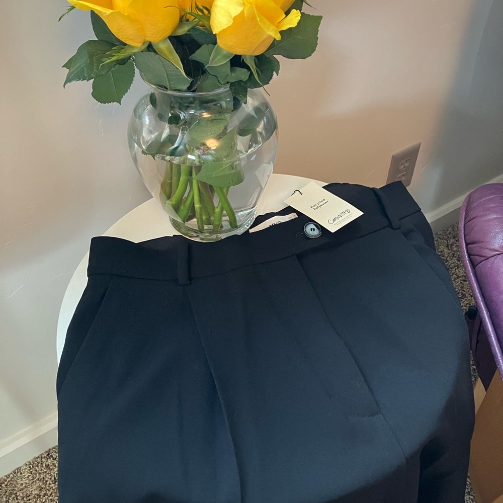 Gorgeous polyester crepe pleated black straight leg trousers. Black Sz 10. NWT